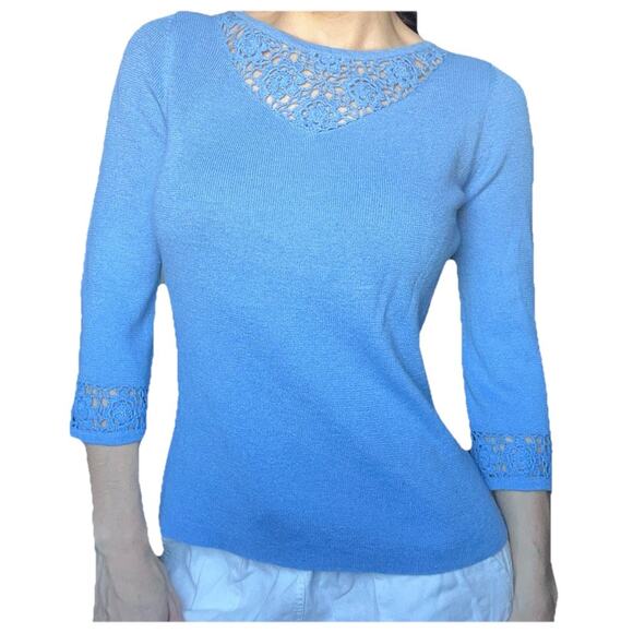 Vintage Sag Harbor Blue Periwinkle Women’s Crochet Floral Top Blouse Size S - Picture 7 of 7